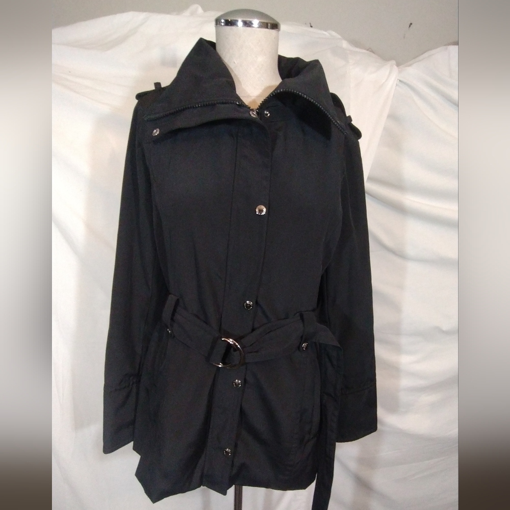 Mark New York Raincoat, Women button-up front Collar+Cuffs/Pckts/lining/black, S